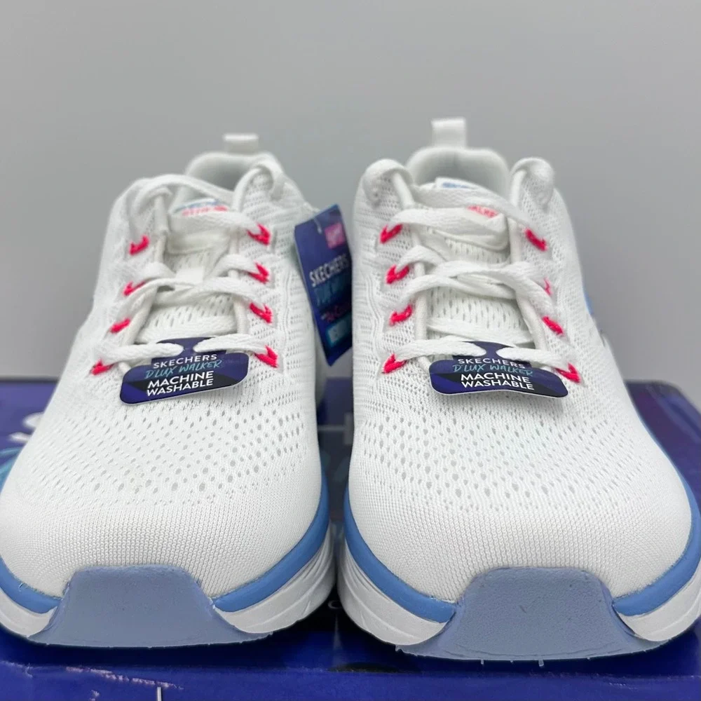 Skechers D'Lux Walker Sneakers Womens 9.5 White Blue Infinite Motion 149368 NEW